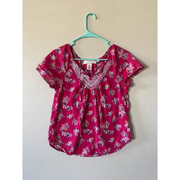 H&M Size 2 Pink Floral Short Sleeved Embroidered Blouse - Picture 1 of 3